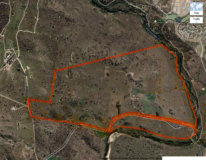 Google Maps image of area c2013 with Paddys River Block 14A boundary in red