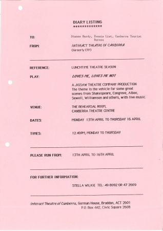 Interact Theatre Company memo