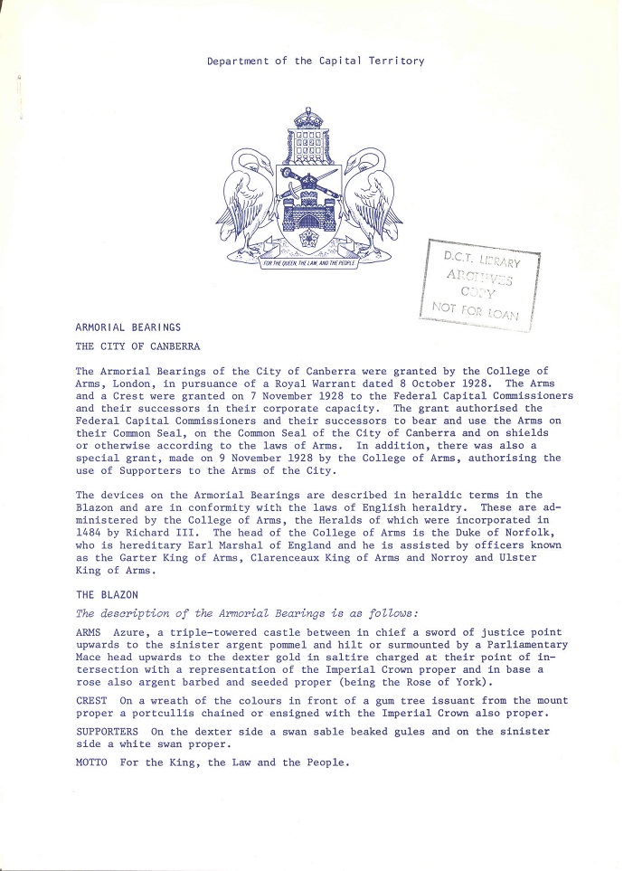 Armorial Bearings : The City of Canberra page 1