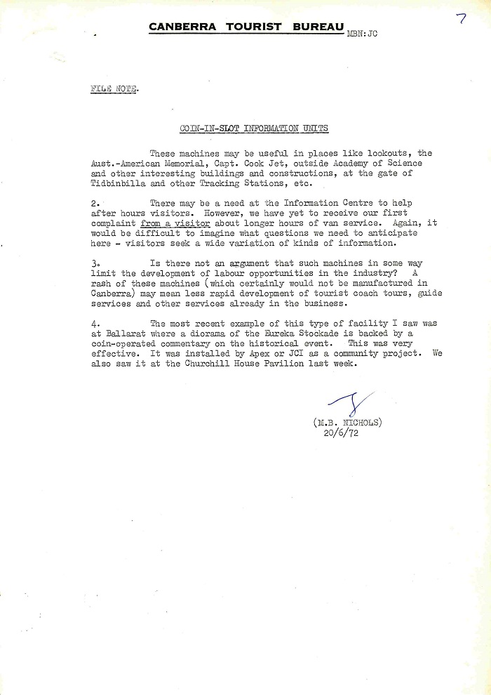 72/122 - Canberra Tourist Bureau - Information Machines - folio 7