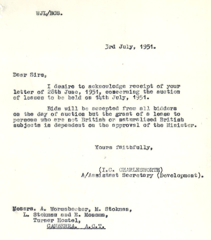 Letter from Department of the Interior Assistant Secretary, I.C. Charlesworth dated 03 July 1951