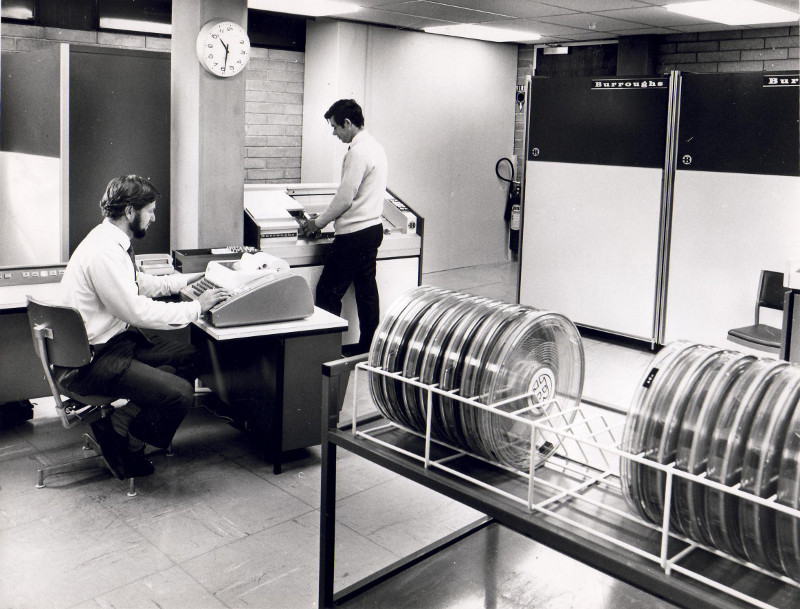CCAE Computer Centre staff with the Burroughs B5500 Computer 