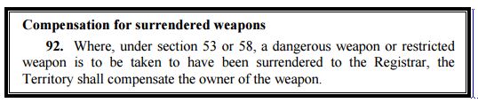Extract from the Weapons Act 1991 on compensation for confiscated weapons
