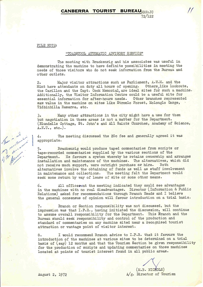 72/122 - Canberra Tourist Bureau - Information Machines - folio 11