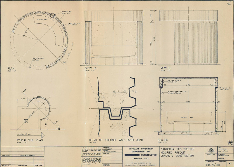 Plans for Canberra Bus Shelter Modified Precast Concrete Construction CAS-76/593