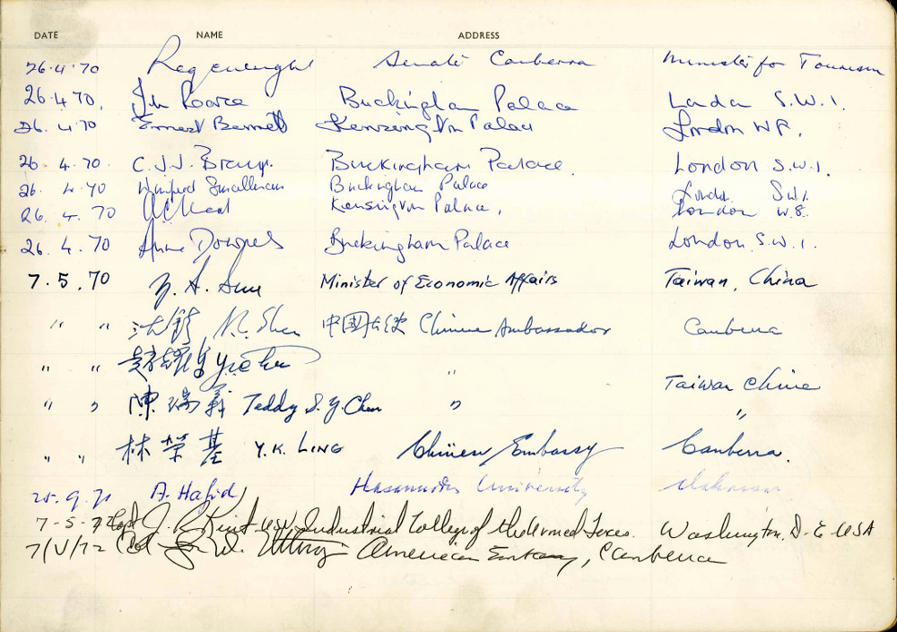 The Tidbinbilla Nature Reserve Visitors Book - page 1