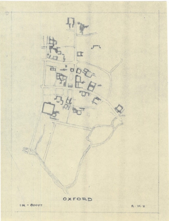 Oxford plan hand drawn sketch of university site