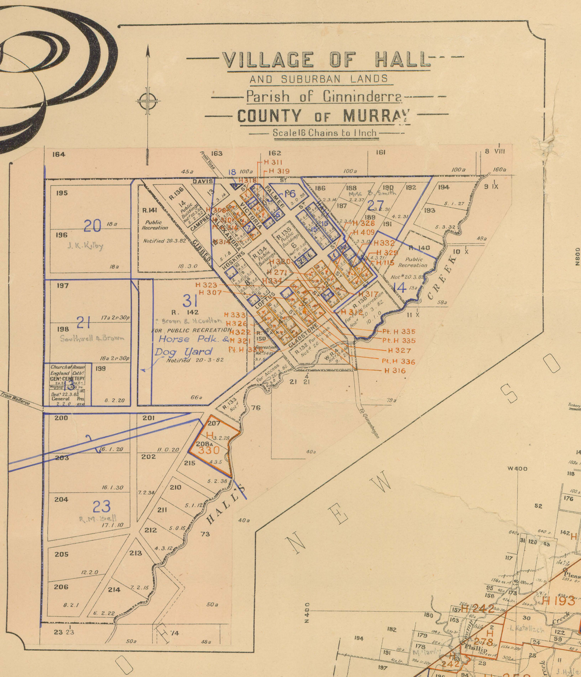 1915 base map of Village of Hall with amendments c1940 Click on map for larger view