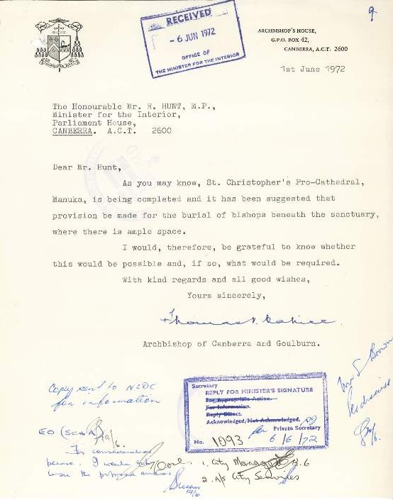 Request from Archbishop Cahill dated 1 June 1972 Original request for permission by Archbishop Cahill