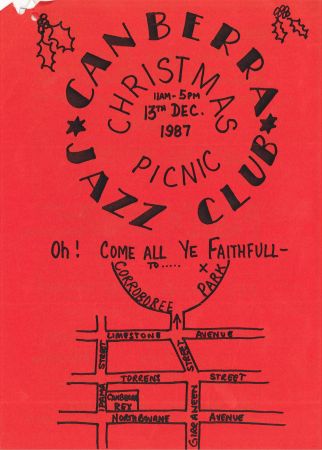 Hand drawn flier for the Canberra Jazz Club