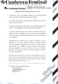 Press release for the 1987 Canberra Festival mural