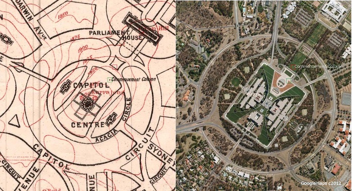 Click here for full size image Maps showing location of Foundation Stones in 1913 and 2012