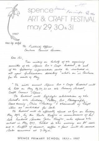 Letter re the Spence Art and Craft Festival