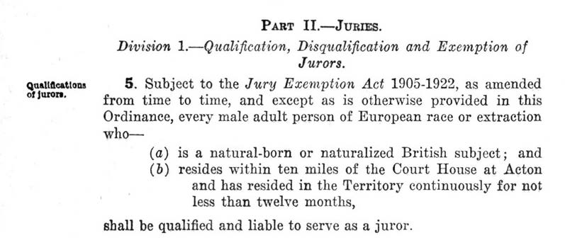 Juries Ordinance 1932 Extract from the Juries Legislation 1932 re qualification