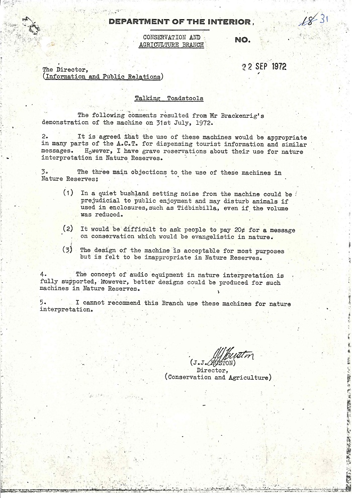 72/122 - Canberra Tourist Bureau - Information Machines - folio 31