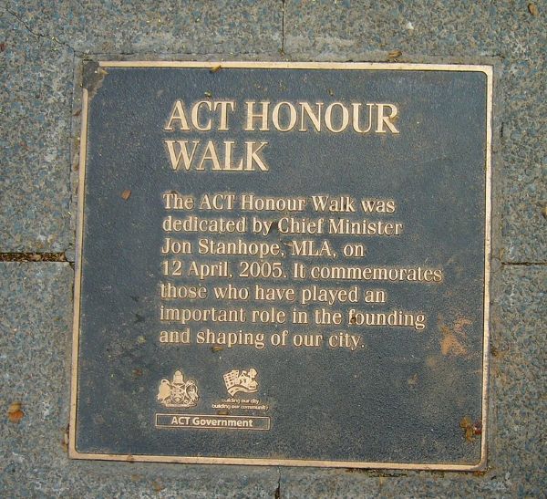 The title plaque of the ACT Honour Walk