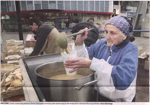 Stasia Dabrowski serves soup in Garema place.
