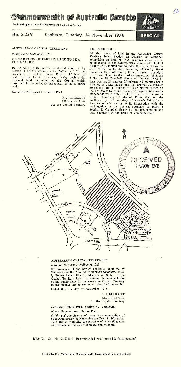 Special Gazette No.S239 - Declaration of Certain Land to be a Public Park
