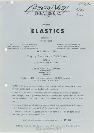 Flier for Canberra Youth Theatre show Elastics