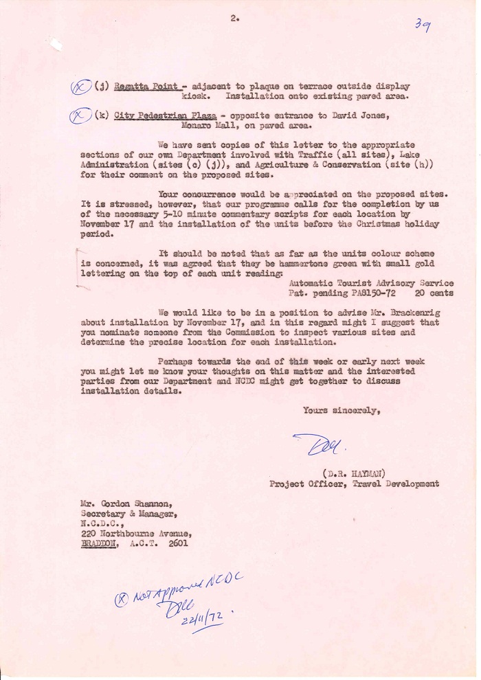 72/122 - Canberra Tourist Bureau - Information Machines - folio 39