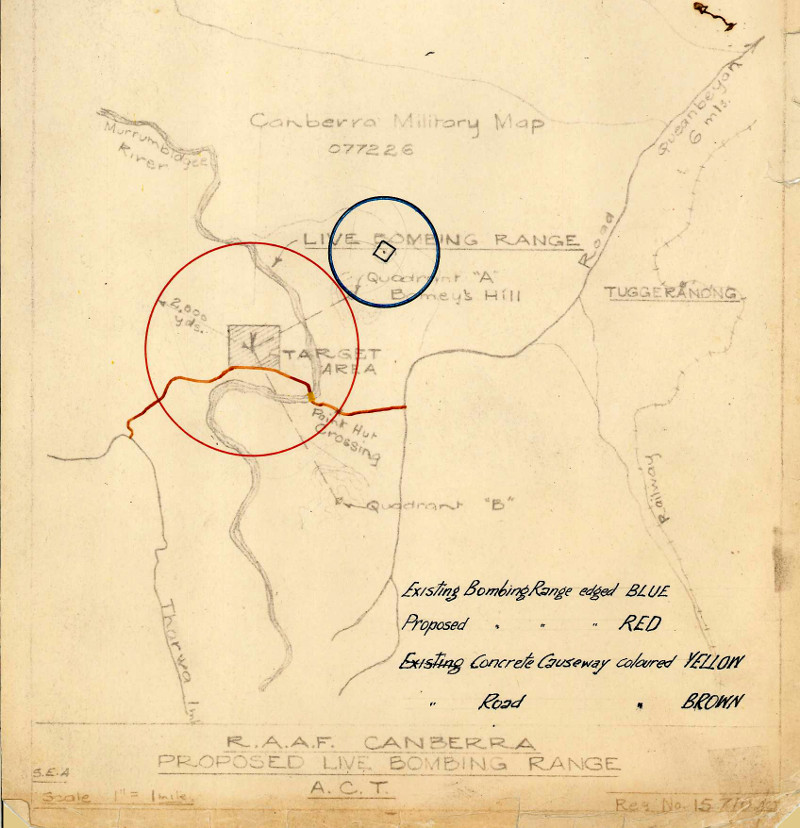Map showing the proposed 'live' bombing range on Paddys River Block 14A