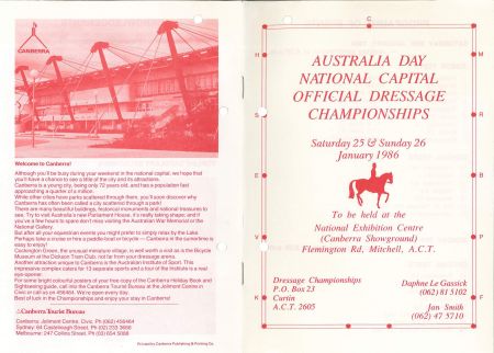 dressage brochure for the Canberra championships 1986