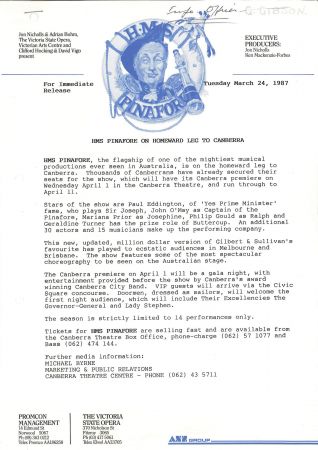 HMS Pinafore press release
