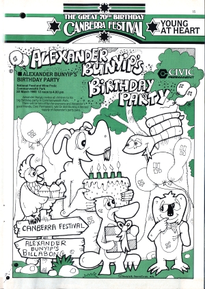 Alexander Bunyip&rsquo;s Birthday Party promoted in the 1983 Canberra Festival program