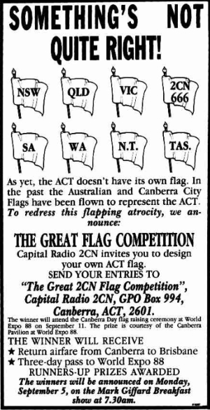 Newspaper article announcing the 2CN flag competition