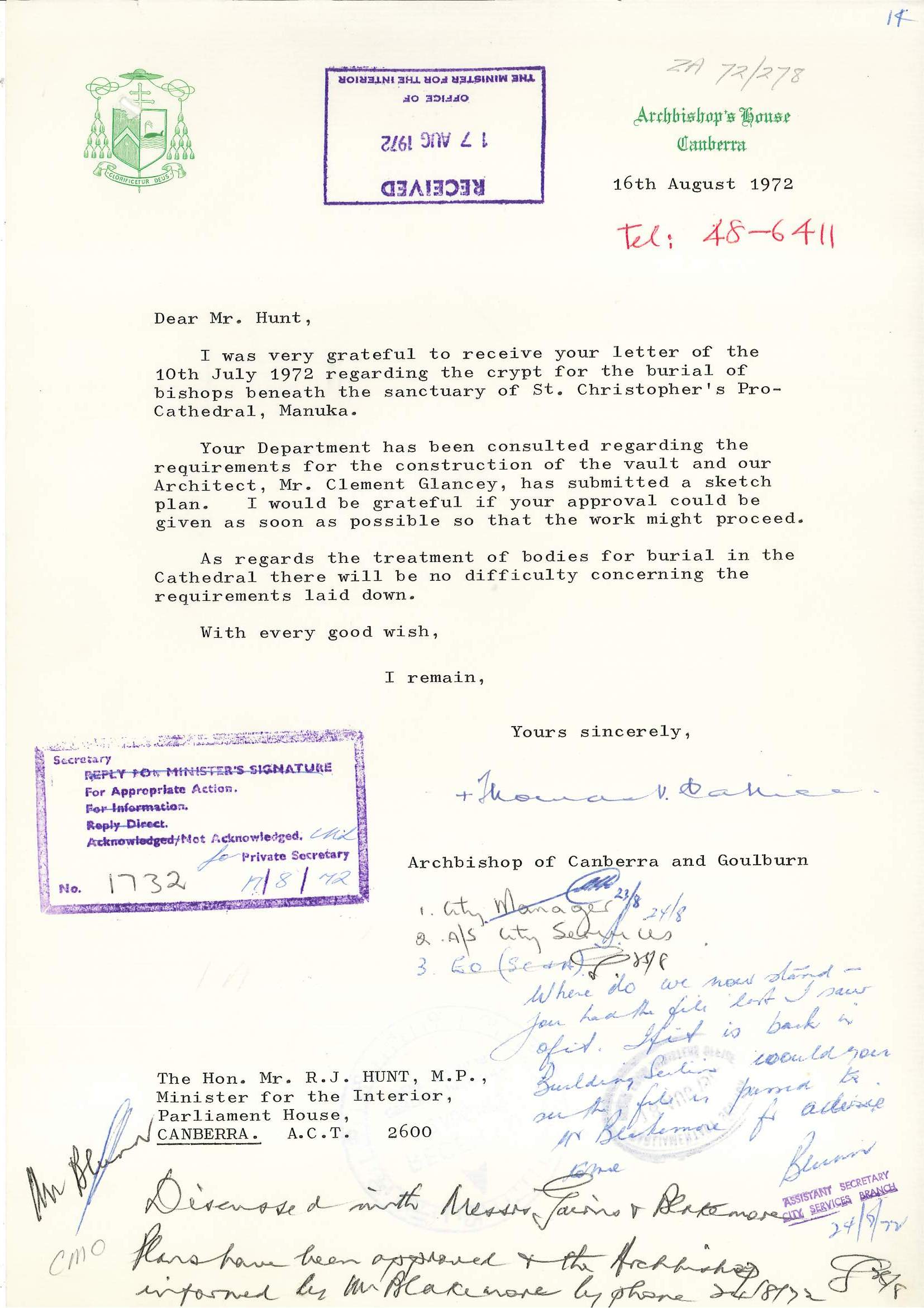 Letter from Archbishop Cahill accepting terms Agreement from Archbishop Cahill to govt terms